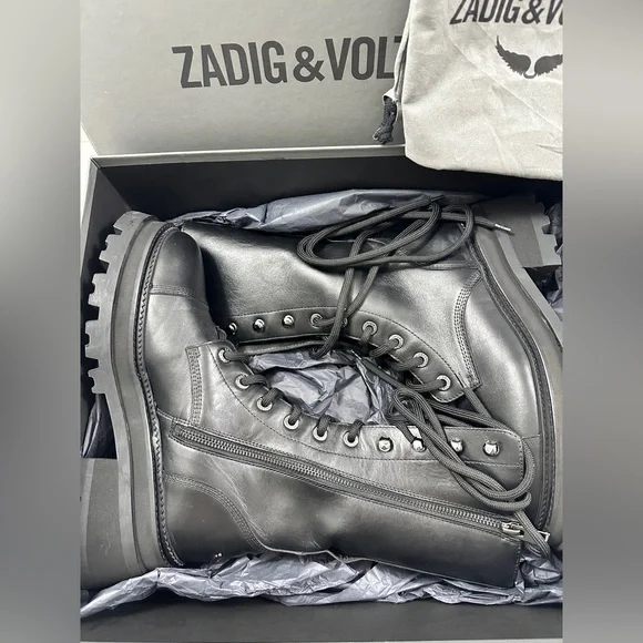 Zadig & Voltaire Women's Ride Block Heel High Ankle Boots size 39 (US 8) Black - Picture 8 of 14